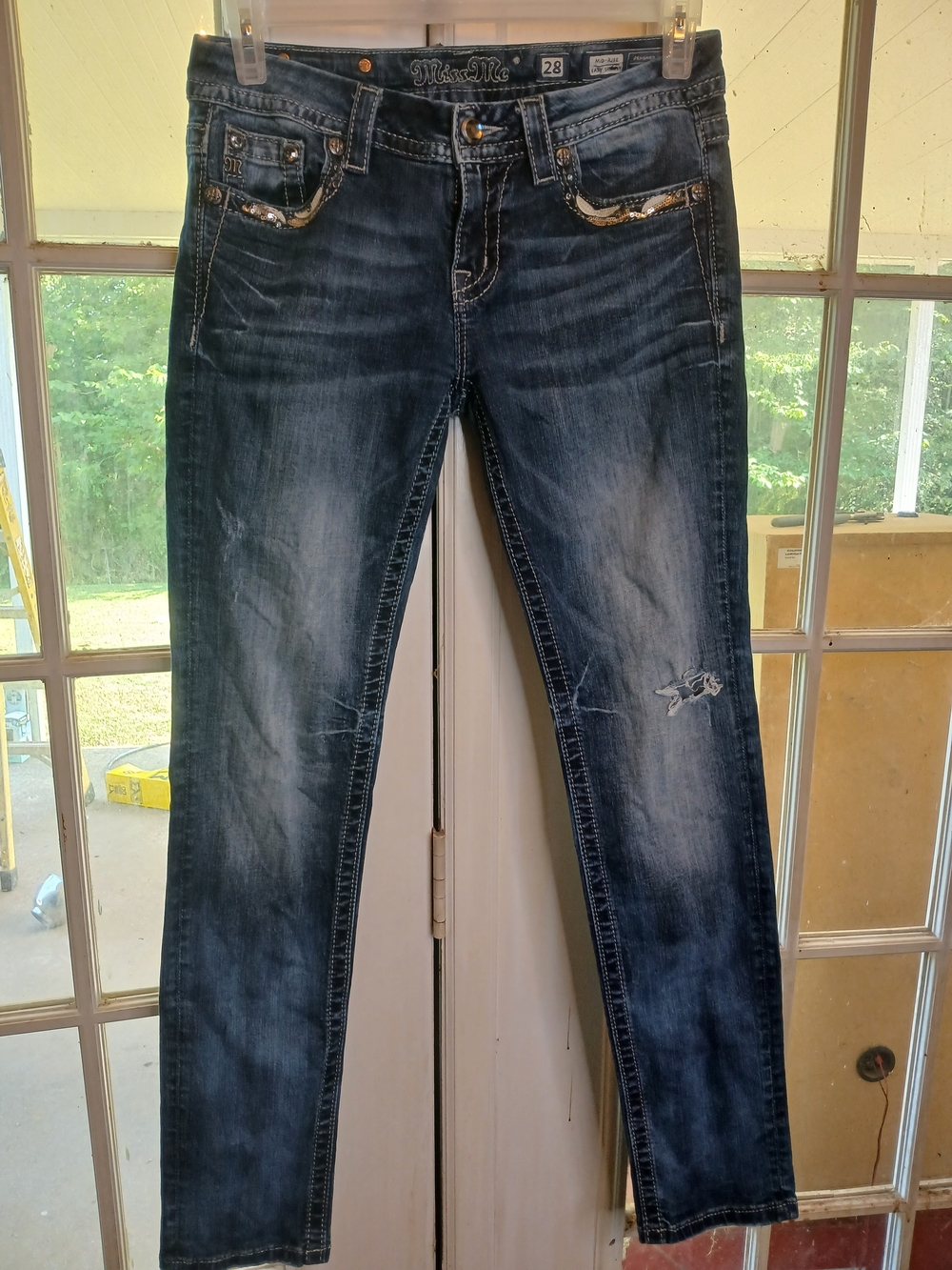 Miss Me Dark Wash Distressed Skinny Jeans in Blue